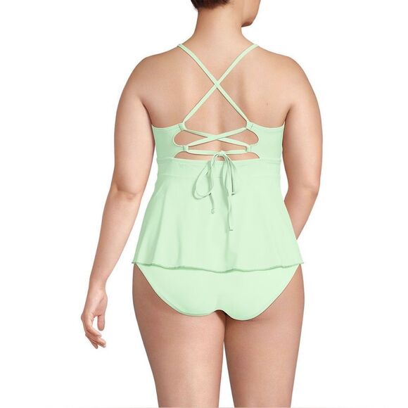 Land's End Plus Size Lace Up Flutter Tankini Top Icy mint green size 18 W - Picture 3 of 5